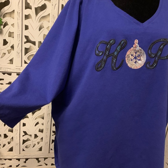 CATHERINES BREEZY BLUE “HOPE” COTTON STRETCHY LONG SLEEVE T-SHIRT STYLE TOP - Picture 4 of 8